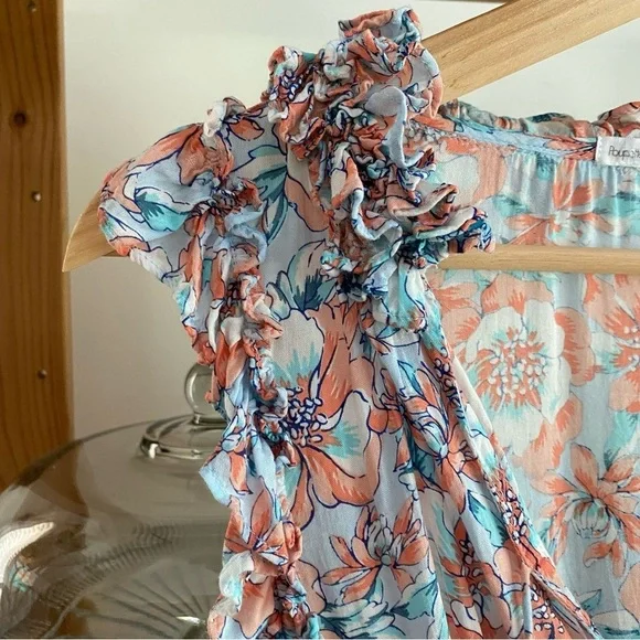Poupette St. Barth Aqua Dalia Floral Print Triny Smocked Mini Sundress - Picture 10 of 16